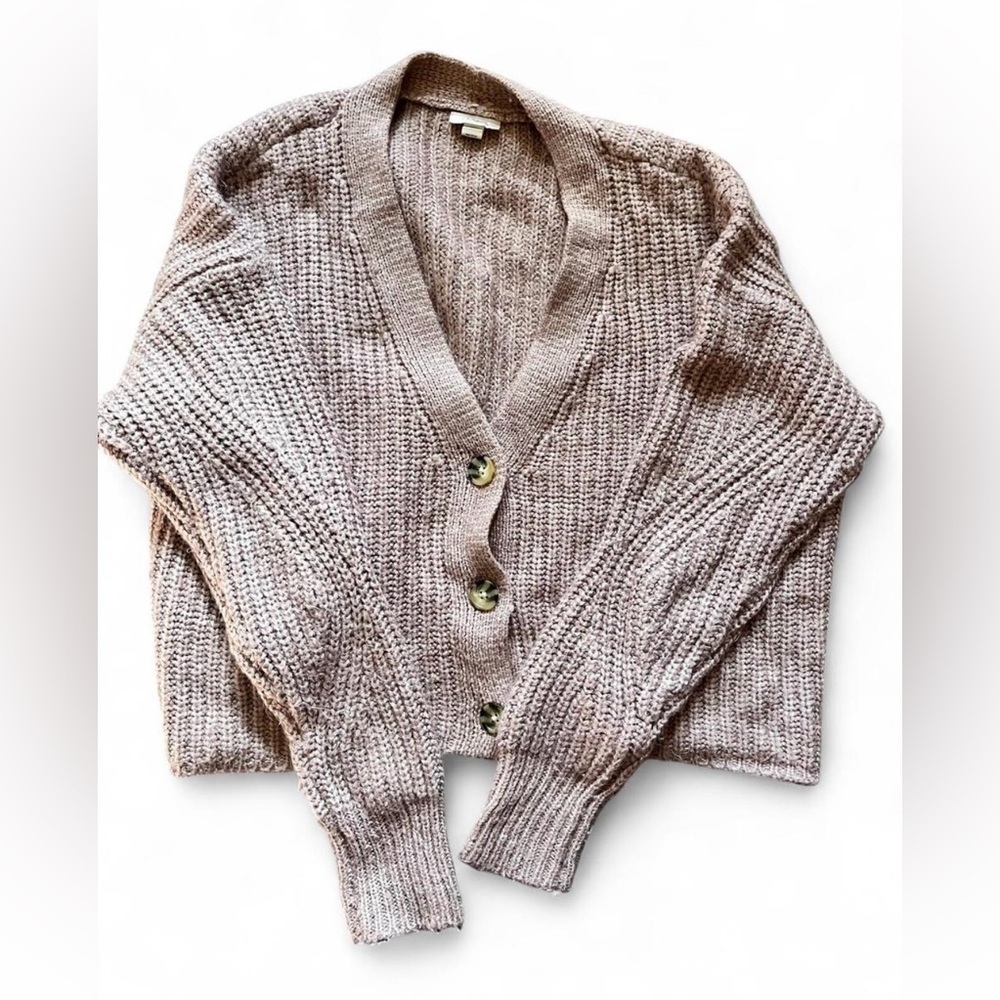 a.n.a Taupe Cropped Oversized Button-Up Cardigan Cozy Cabincore Autumn Sweater